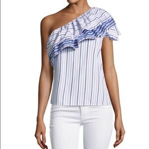 Parker Blue stripe short sleeved w 1 shoulder top